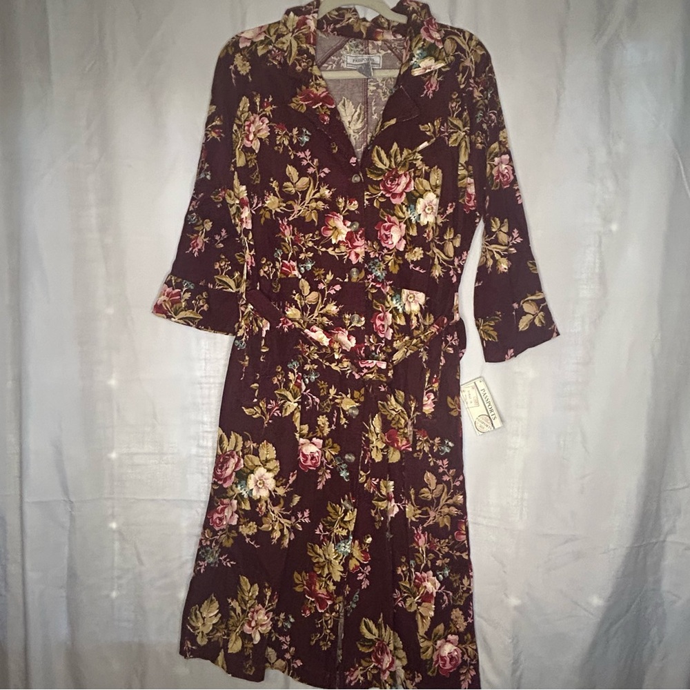 Passport Burgundy Floral Long Sleeve Dress - Picture 3 of 8